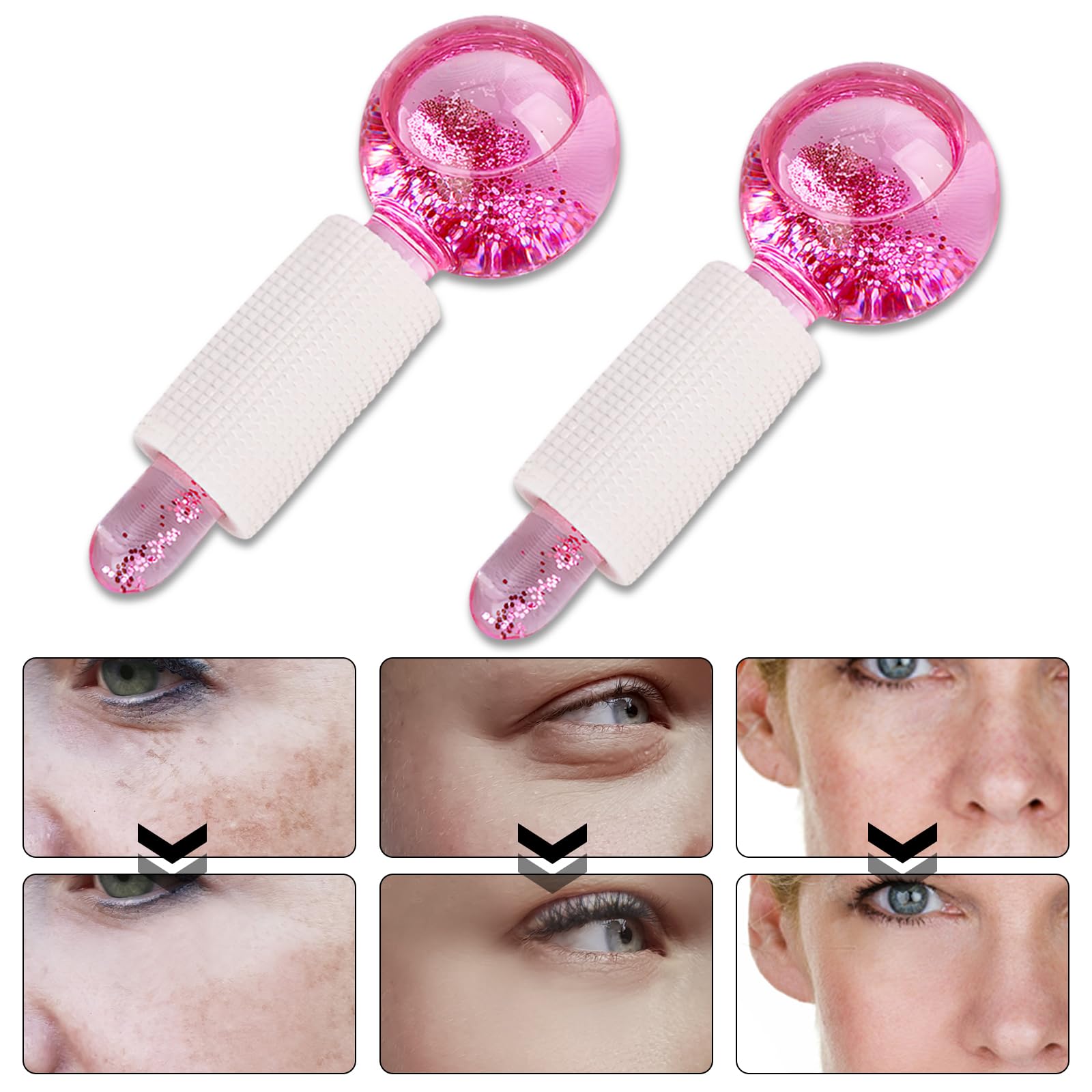 2 globos faciales de hielo para rostro, juego de bolas de enfriamiento para ojos y cuello, rodillo facial para tonificar la piel, reducir la hinchazón, ojeras, mejorar la circulación sanguínea (rosa)