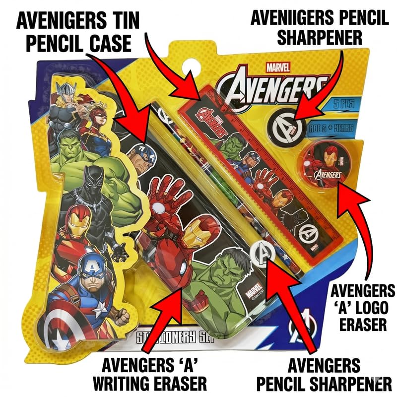 Image of Avengers 5 pcs Stationery SetSchool Supplies Kit Multicolor Return Gift for Kids Age 3 Years +