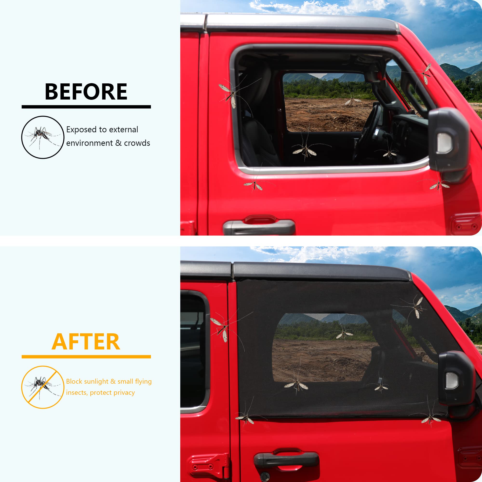 RERPRO Jeep Wrangler Front Side Window Sun Shade - Blackout Screen For JK JL 4XE Gladiator (2007-2025), UV & Privacy Protection - View #6