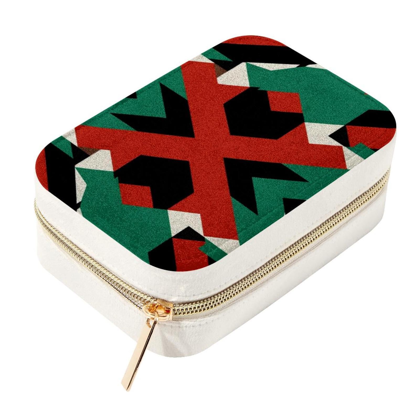 Boîte à bijoux de voyage en velours à motif géométrique pour bagues