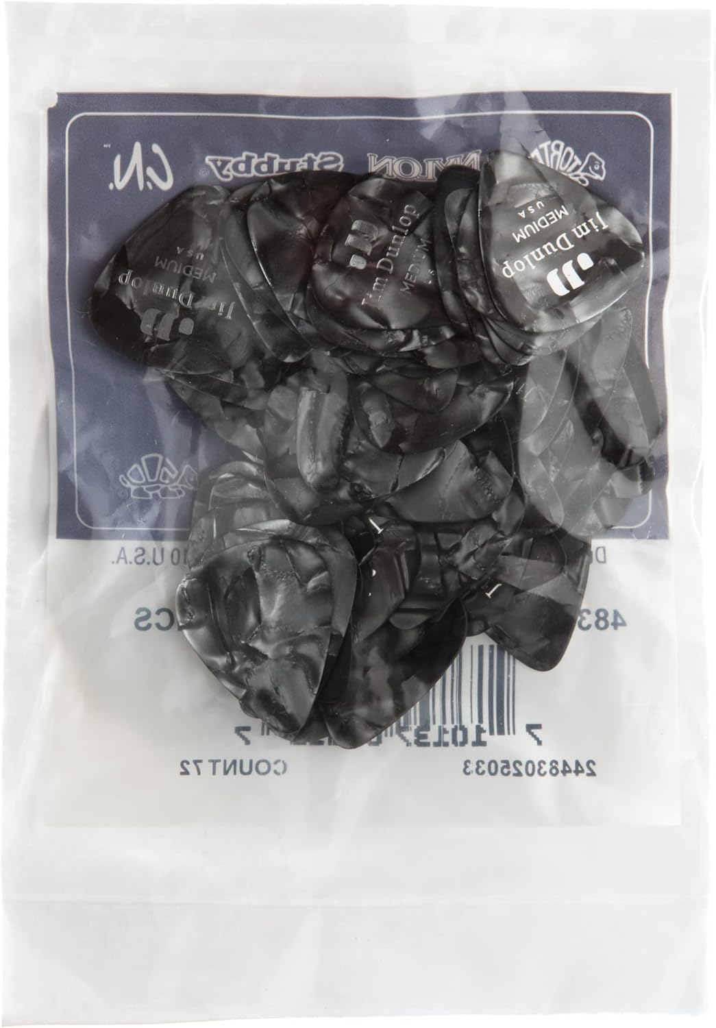 Jim Dunlop Celluloid Black Pearloid Pick Medium - 72 Pack