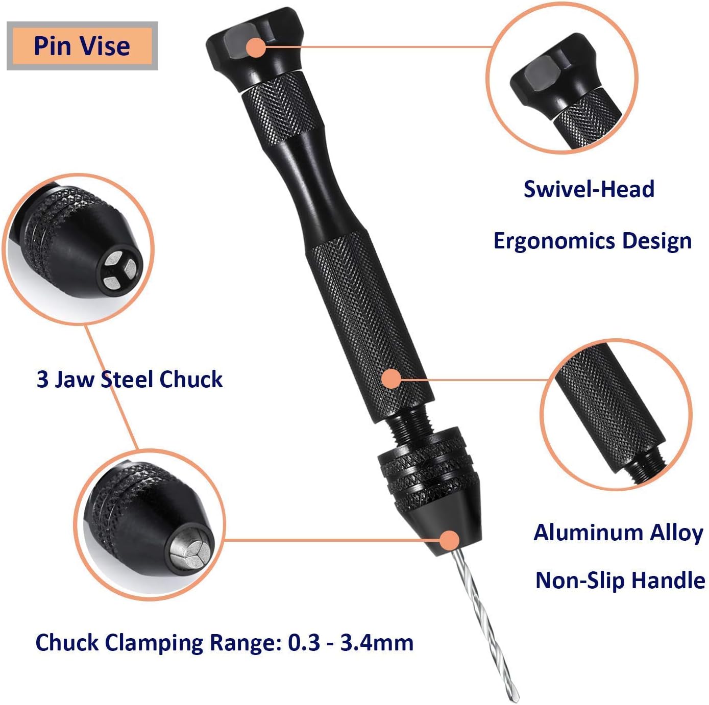 Hand Drill Set Precision Pin Vise with 25 Pieces Twist Drill Bits for Model,DIY,Jewelry Making,Multipurpose Rotary Tool Drilling Tool for Metal,Wood,Plastic Etc Drill Bits