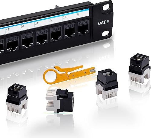 Lysymixs 24 Port RJ45 Patch Panel Cat6 Keystone, Netzwerk Patch Panel 19 Zoll, K