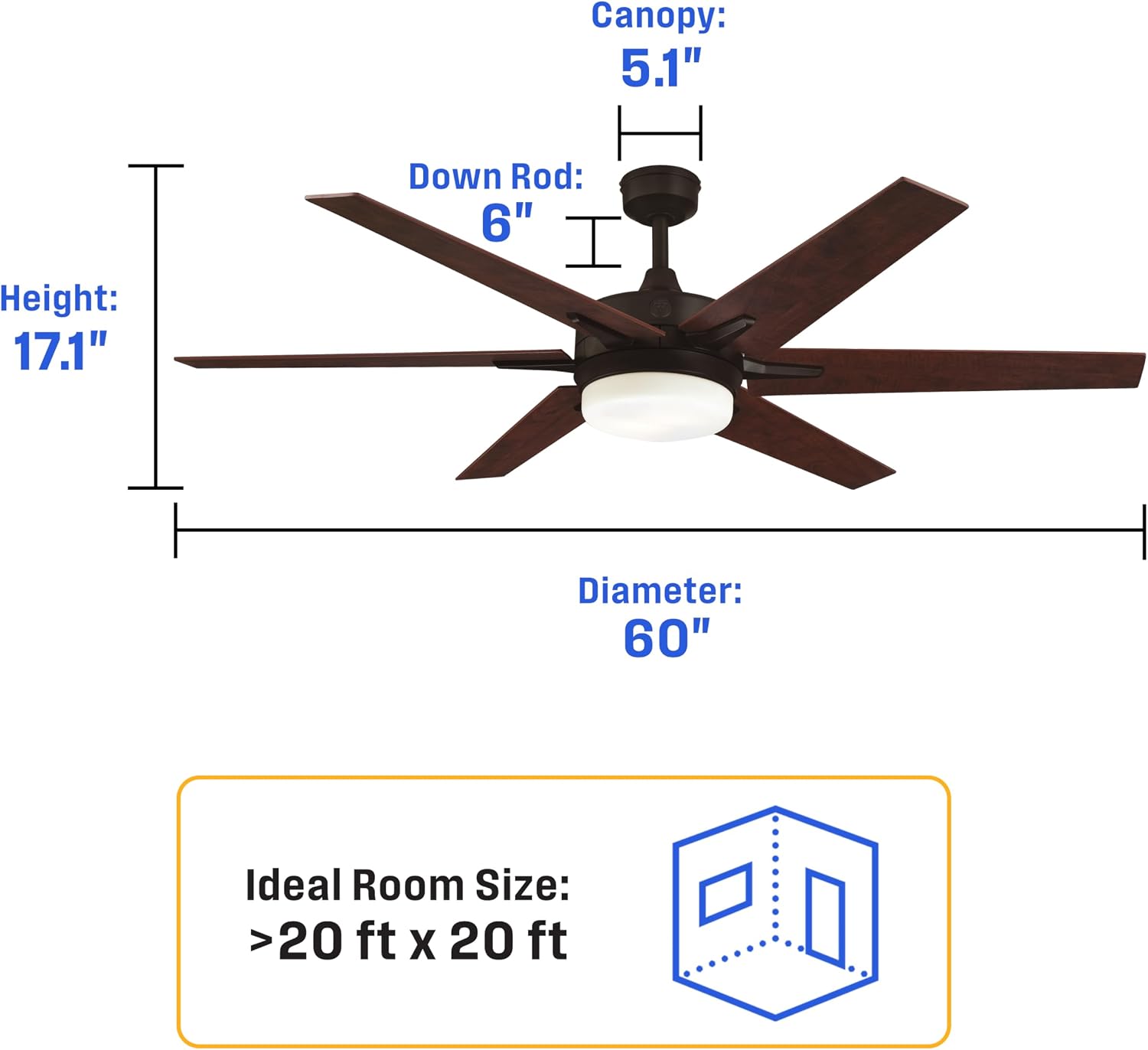 Westinghouse 74002B00 Transitional Cayuga, Smart WiFi Ceiling Fan Compatible with Amazon Alexa and Google Home with LED Light, Remote Control, 60 Inch, Black-Bronze Finish, Frosted Opal Glass
