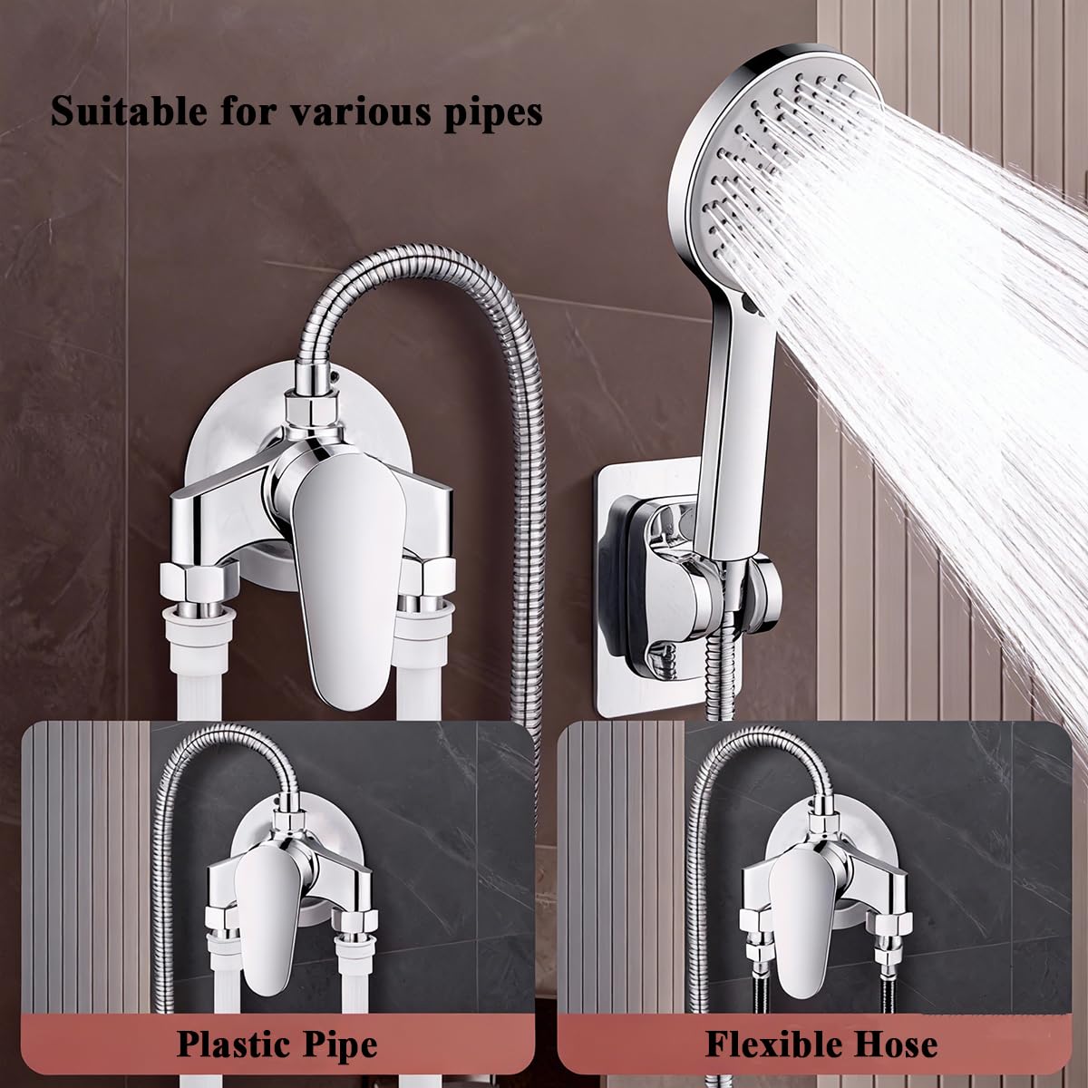 Grifo Mezclador de Ducha, Grifo de Ducha Montado en Pared, Válvula Mezcladora Manual para Agua Fría y Caliente, Acabado Cromado