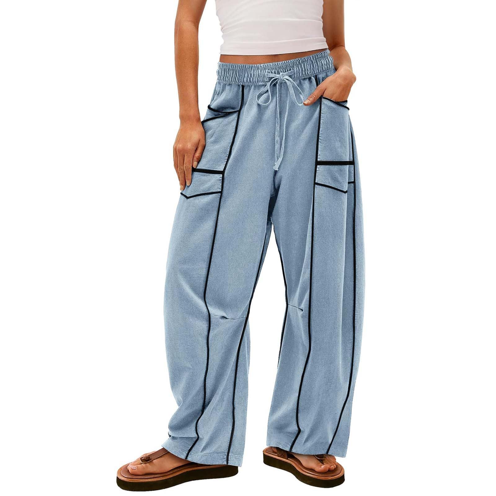 Barrel Pants Womens Baggy BarrelPants Wide Leg Lounge Drawstring Sweatpants with Pockets Barrel Pants Women