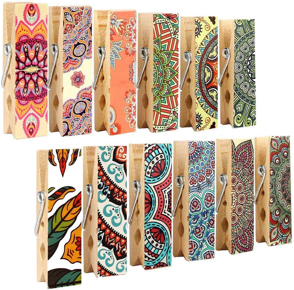 Pack-12 Decorative Magnetic Clips - Refrigerator Magnets Display Photos,Memos,Lists,Calendars on Whiteboard,Cabinets,Office or Classroom - Fridge Magnets Made of Wood with Beautiful Patterns