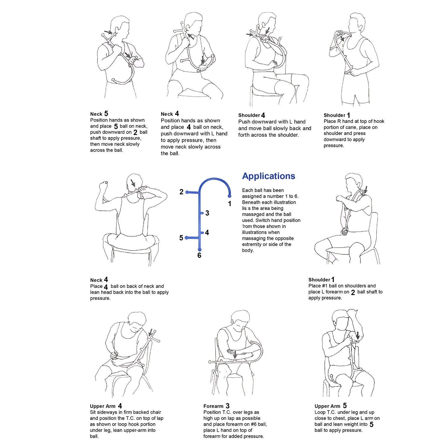 Trigger Point Massager - Accupressure Thérapie Canne - Outil de massage auto - Masseur de cou - Masseur de dos - Masseur d'épaule - Massage Hook - Masseur pour douleurs musculaires au dos