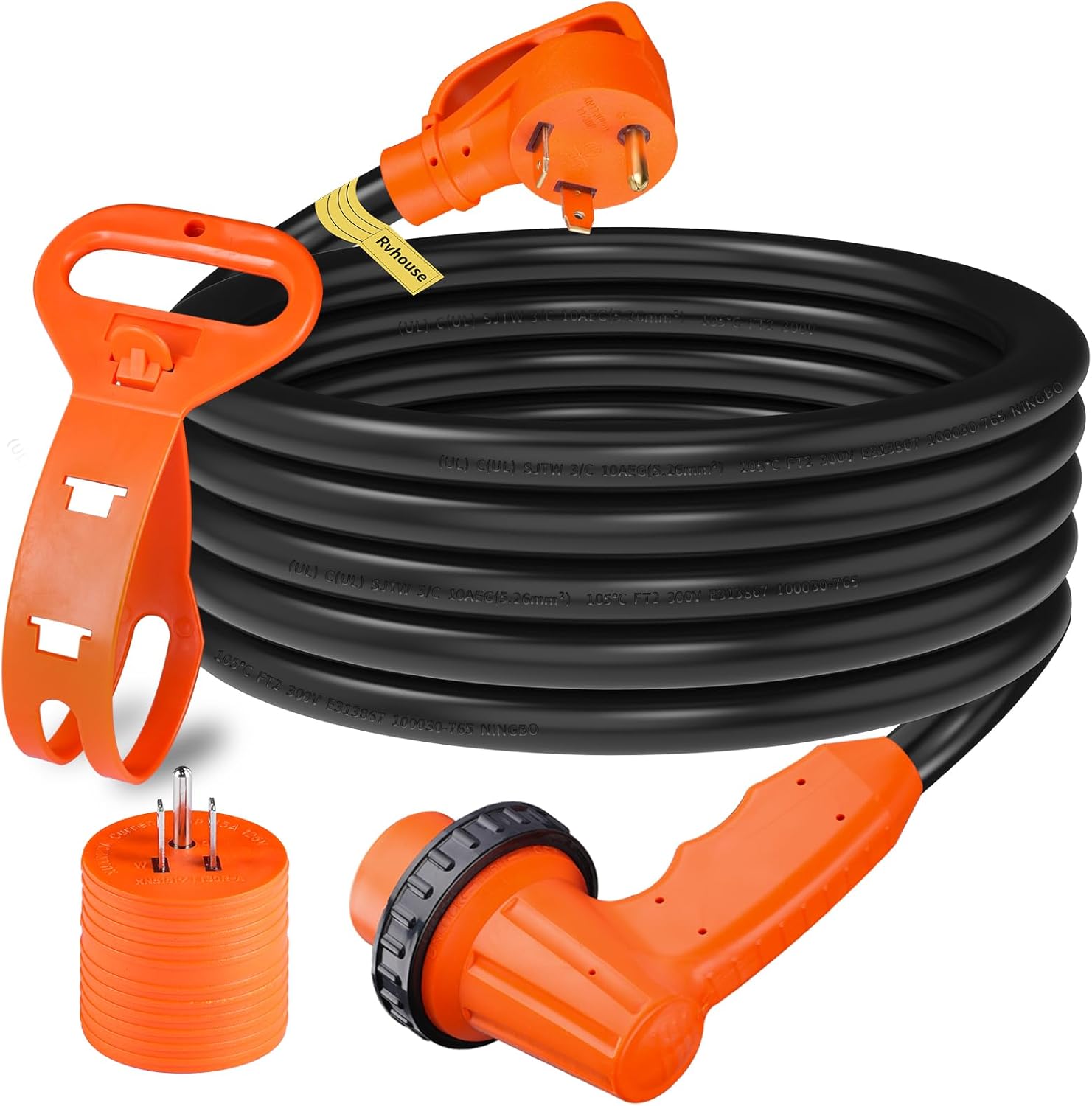 25 FT 30 Amp RV Extension Cord Outdoor with Grip Handle, Heavy Duty 10/3 Gauge STW Cord Waterproof Heat-Resilient, NEMA TT-30P to L5-30R, ETL Listed for RV Camper Trailer
