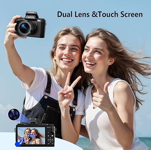 Miniatura 3 de Cámara digital para fotografía, 4K 64MP WiFi cámara de doble lente para vlogging para YouTube con zoom digital de 16X, flash, pantalla táctil,