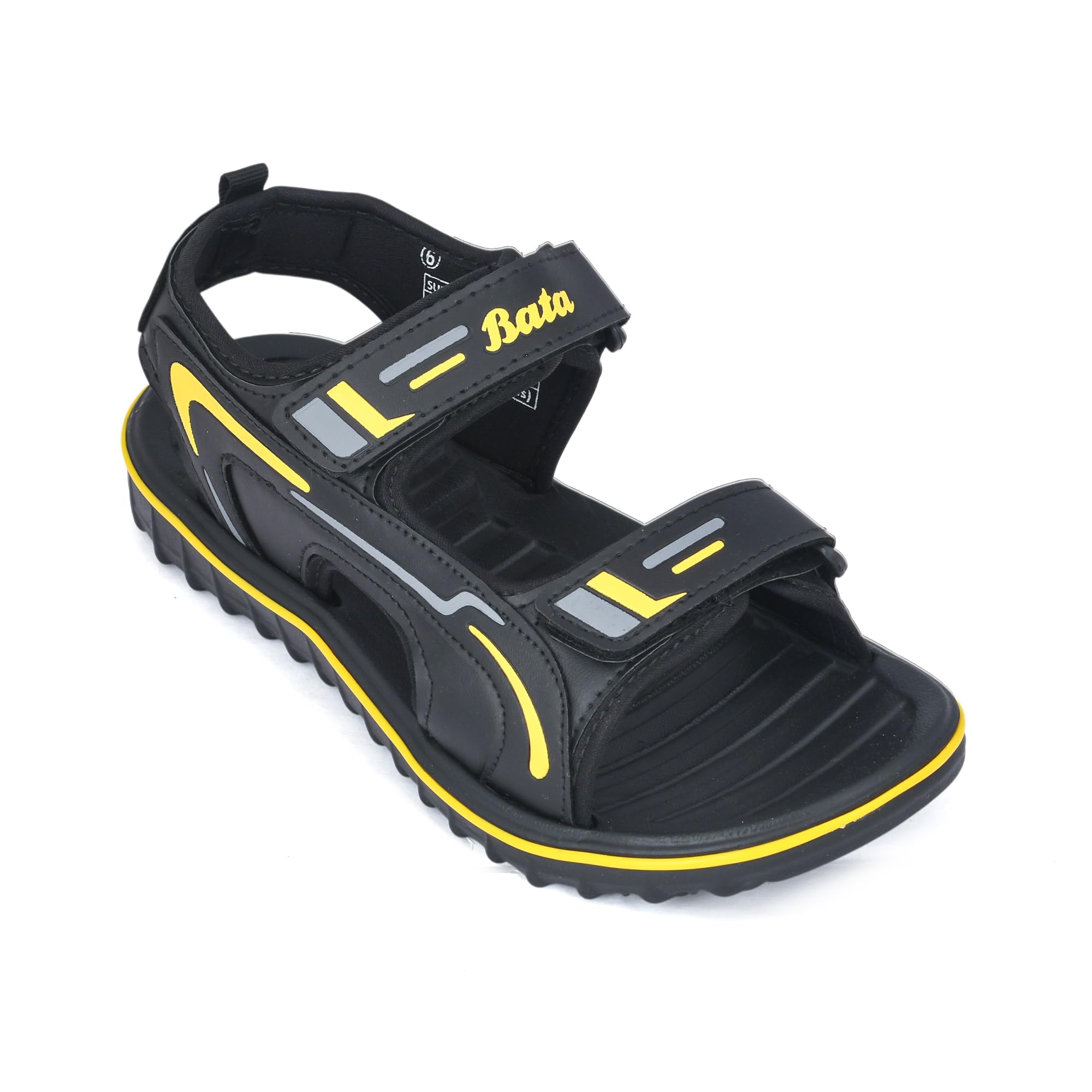 bata Men's Sports Sandals, Dual Velcro Strap, Textured Sole (BLACK/YELLOW, UK Footwear Size System, Adult, Men, Numeric, Medium, 6)-picture-13