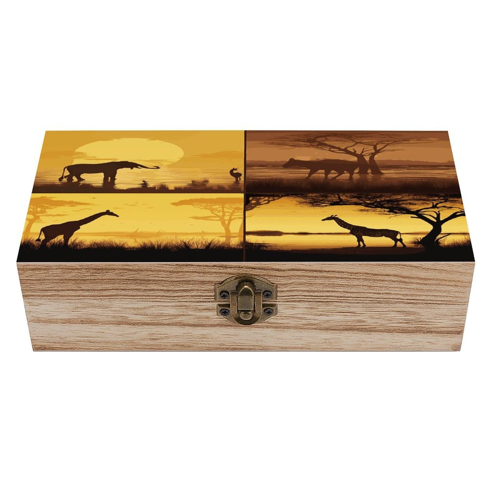 VstaDank African Grassland Animals Wooden Storage Box Wooden Keepsake Box with A Hinged Lid Fashion Memory Treasure Boxes Decorative Jewelry Case for Crafts Photo Home Decor Wood Gift Box