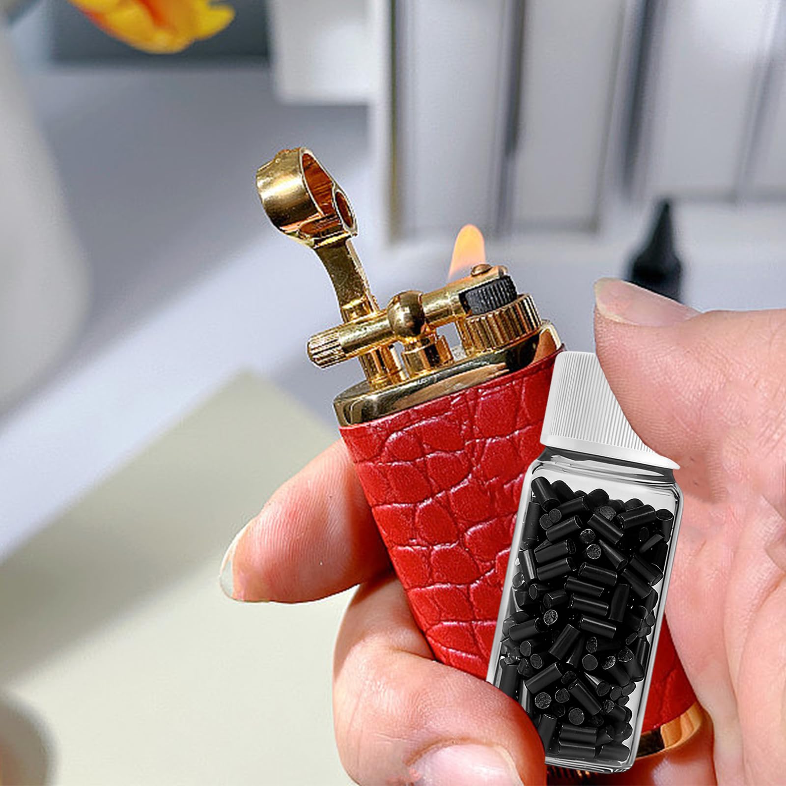 600 Piezas Pedernal Mechero con Botella de Almacenamiento, 2,2 mm Pedernales Universales para Encendedores, Negro Piedras para Mechero, para Zippo y para Clipper Encendedores