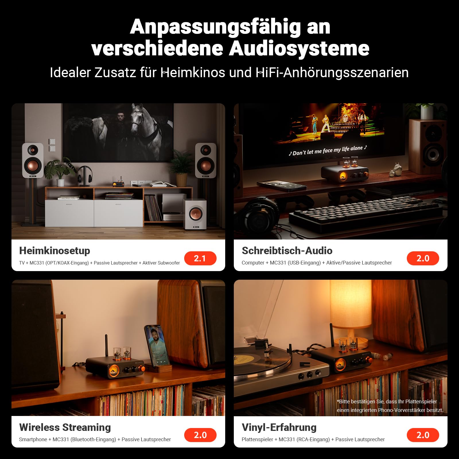 Fosi Audio MC331 Röhrenvollverstärker mit DAC, 2 Kanal Heim Stereo Audio Verstärker für HiFi Regallautsprecher/3,5mm Kopfhörer, Retro VU-Messer Vorverstärker mit Bluetooth und USB/Opt/Coax/RCA