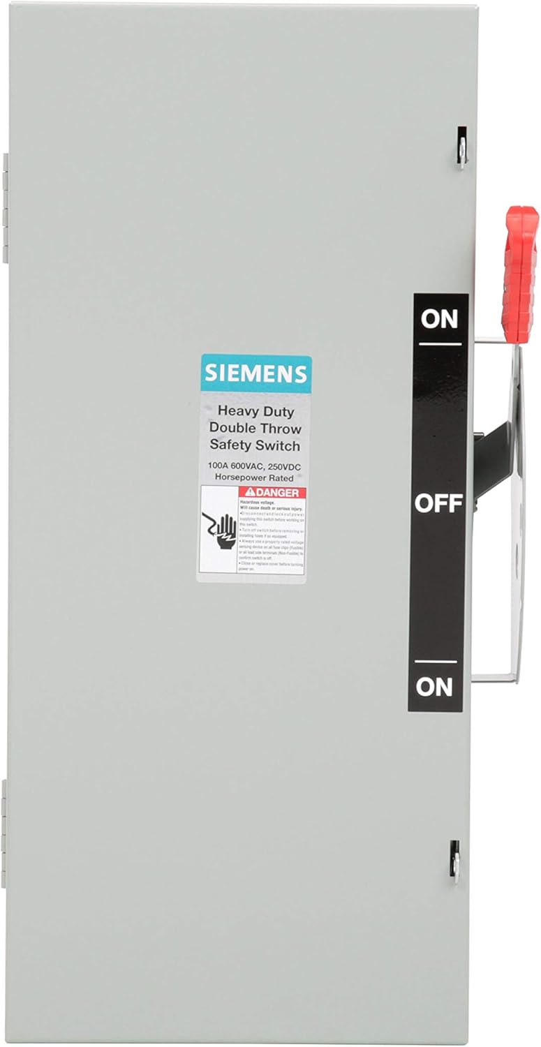 Siemens DTNF363 100-Amp, 3 Pole, 600-volt, 3 Wire, Non-Fused Double Throw, Type 1