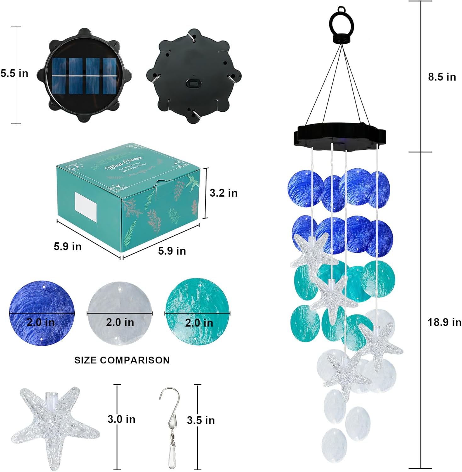 Solar Starfish Wind Chimes for Outside Mobile Shells Wind Chimes Hanging Decorative Lights for Holiday Garden Porch Yard Window Party Outdoor Decor, Gift for Mom Grandma Wife Girlfriend Neighbors - Image 7