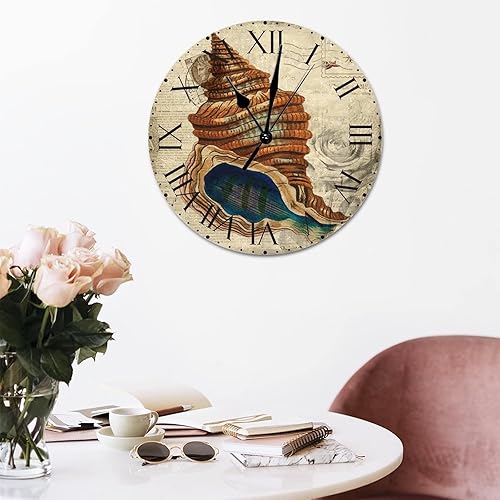 Miniatura 259 de ArogGeld Reloj de pared con diseño de estrella de mar antigua francesa, de cloruro de polivinilo, con números romanos, de 10 pulgadas, funciona