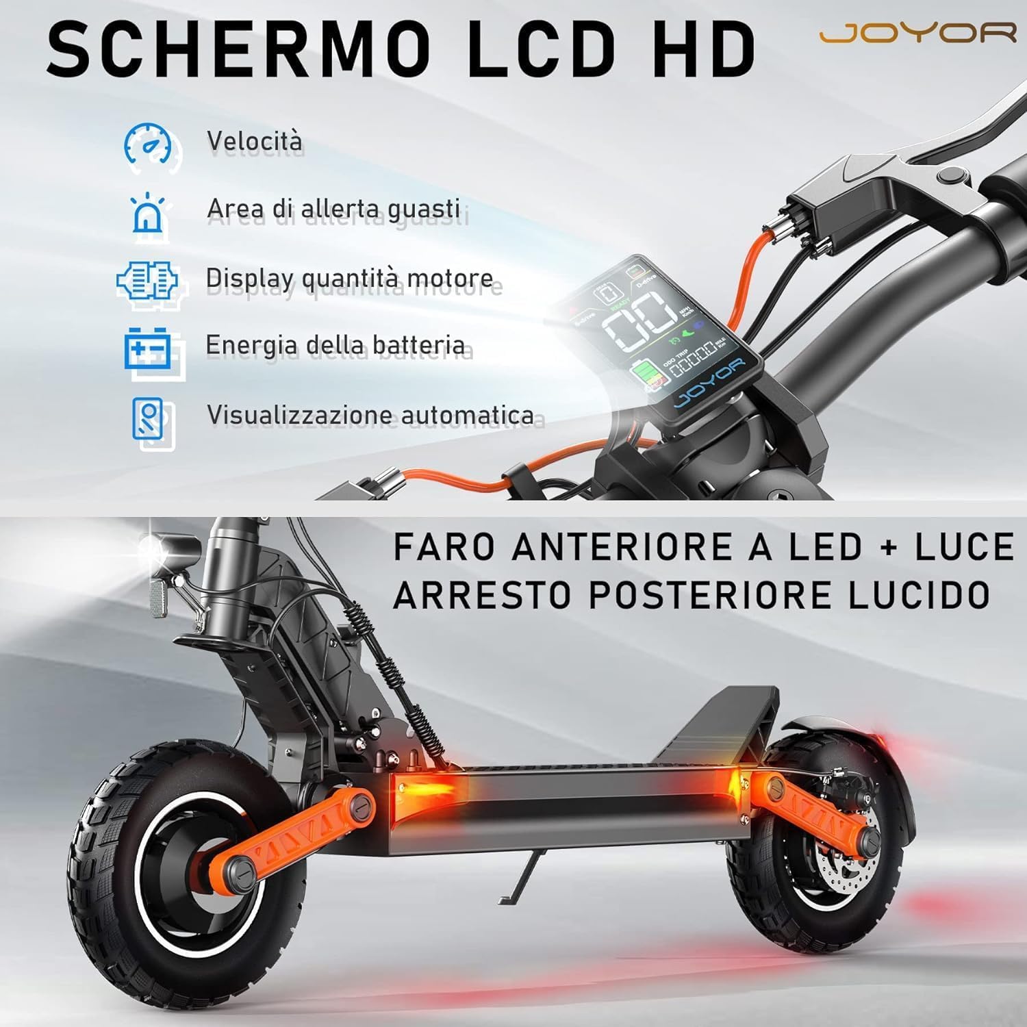 JOYOR Monopattino elettrico,500W motore 55-75KM 48V 13AH | Carico 120kg,Con indicatori di direzione,Freni a disco meccanici
