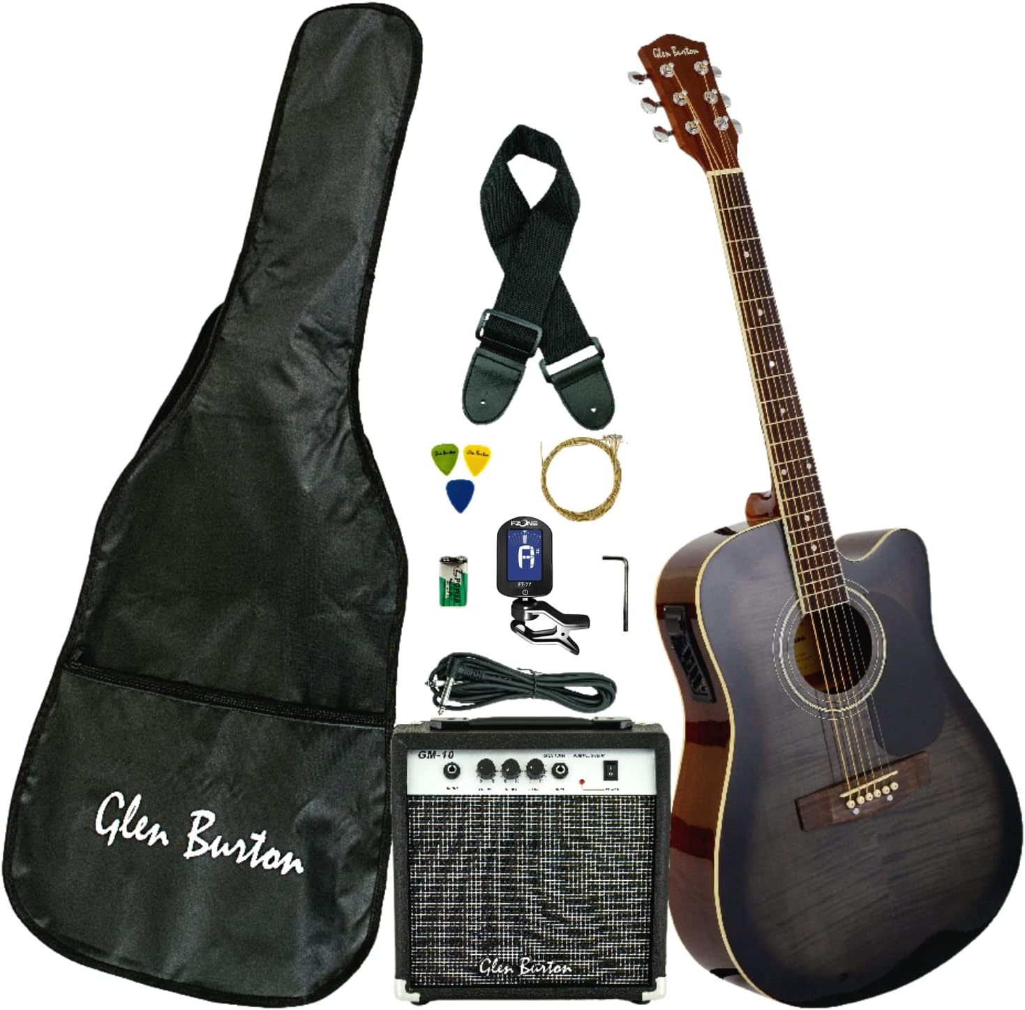 Glen Burton 6 String Acoustic Electric Guitar, Right, Black
