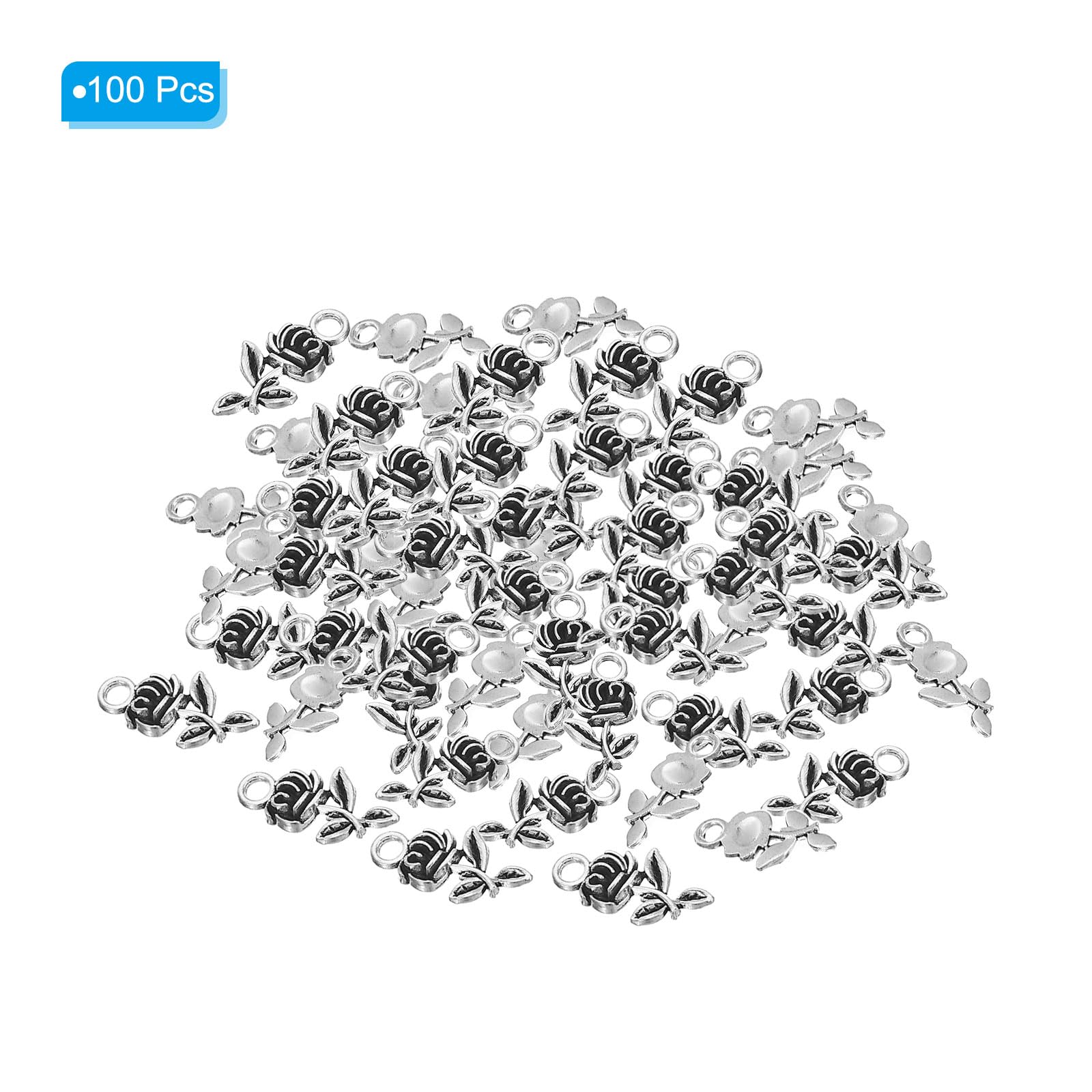 PATIKIL Rose Charm, 100Pcs Mini Rose Flower Pendant Charm Bulk Vintage Metal Designer DIY for Making s s Wedding Crafts Dark Silver - Image 3