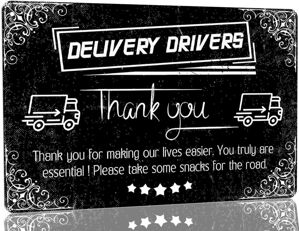 SMAZDFXX Delivery Drivers Thank You Metal Tin Sign Rustic Doorbell Sign Outdoor Front Porch Wall Decor Vintage Wall Plaque Sign for Farmhouse Garage Cafe Store Pub Club 12"x16"