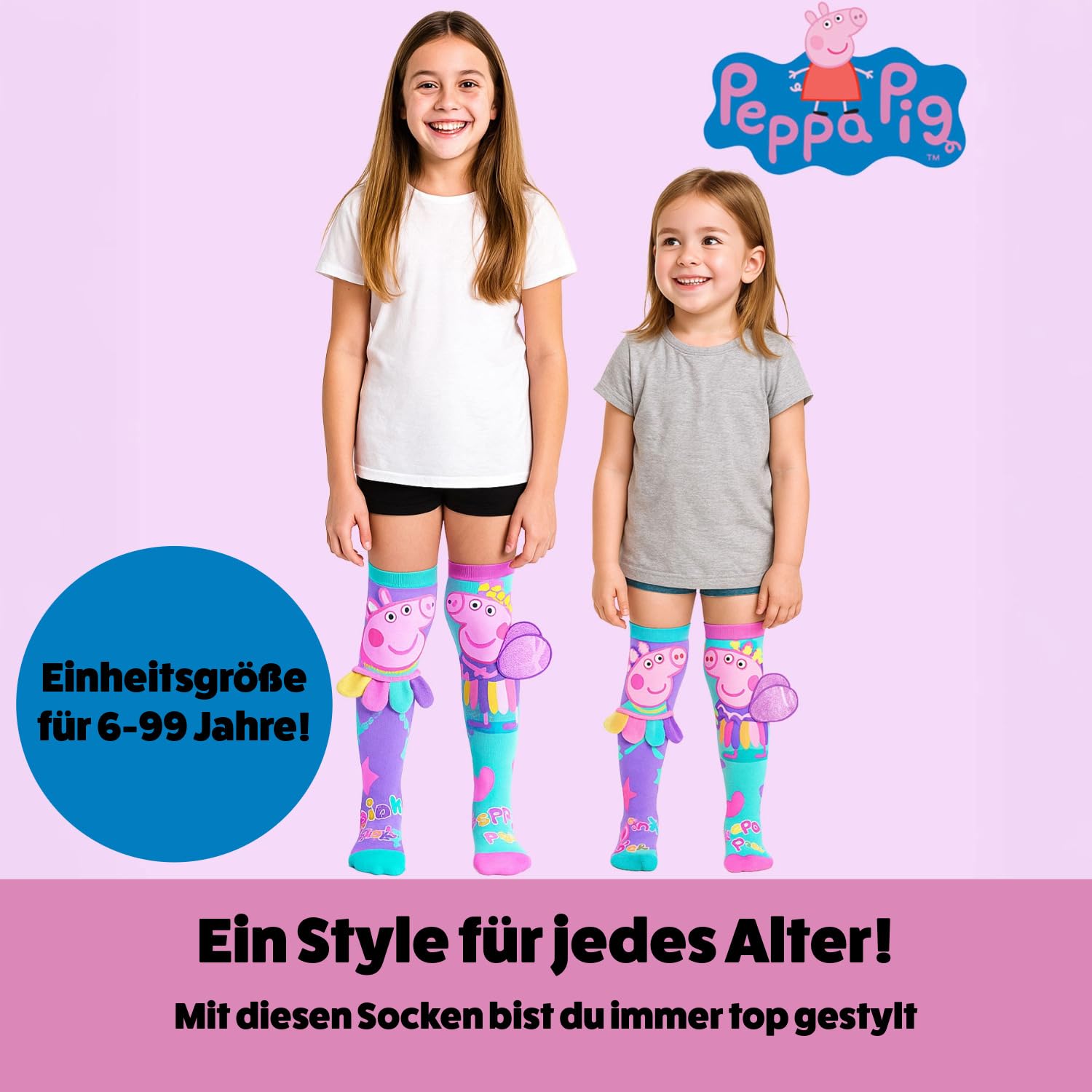 MADMIA Unisex Peppa Pig Fairy 3D Peppa Wutz Elfen Socken für Kinder & Erwachsene für 6 bis 99 Jahren (29029MM), Bunt, Einheitsgröße