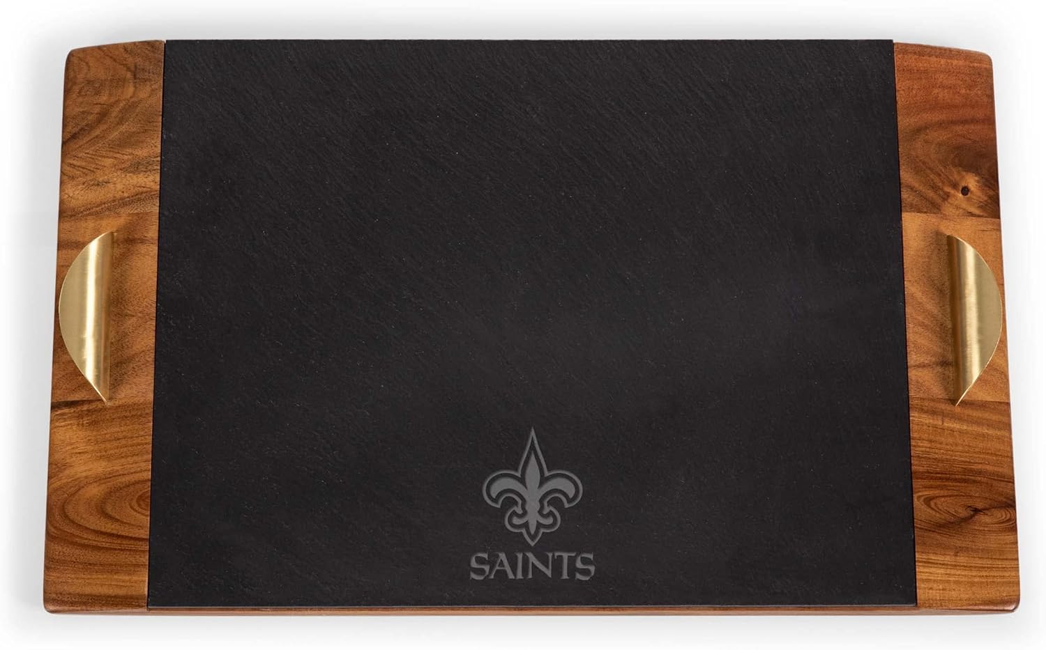 PICNIC TIME NFL Covina - Acacia and Slate Serving Tray, (Acacia Wood & Slate Black with Gold Accents), (Acacia Wood & Slate Black with Gold Accents)