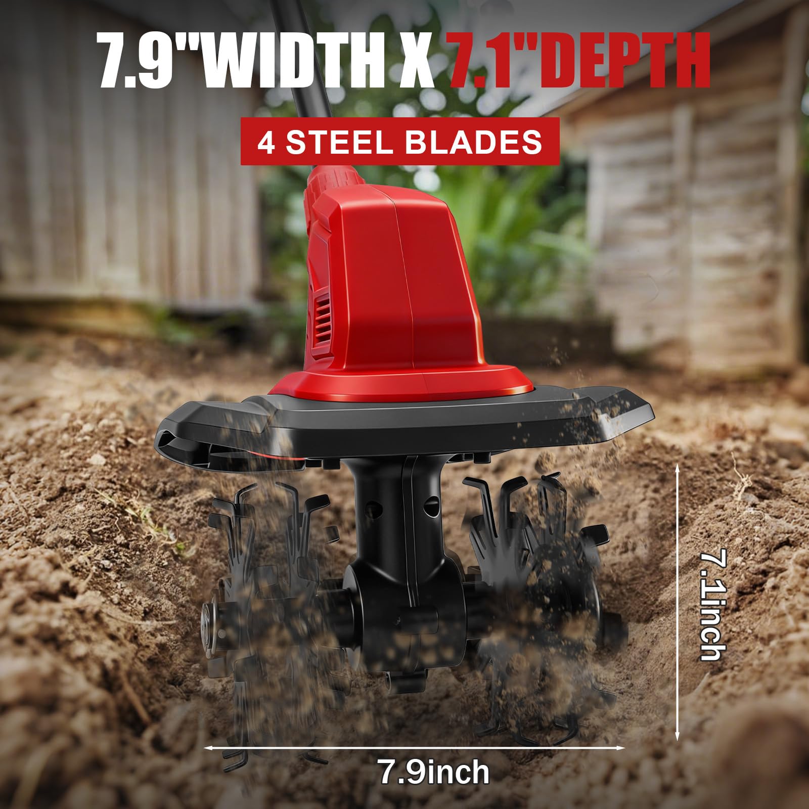 Motoazada para huerto, azada eléctrica, para Milwaukee M18 18 V, con Profundidad de Trabajo de 18 cm, Ancho de Trabajo de 20 cm, Velocidad de 387 RPM, Mango ergonómico, para Cultivo de jardín
