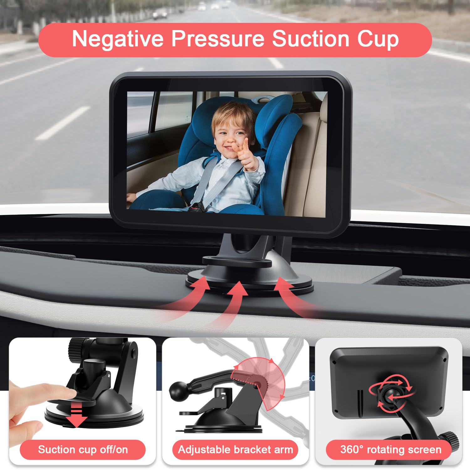 Itomoro Cámara de coche para bebé, 4.3 pulgadas, 1080P, visión nocturna, monitor de bebé con cámara en 5 minutos, fácil instalación, visión amplia cristalina para asiento trasero ACZ407