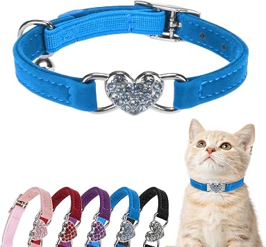BINGPET Diamond Cat Collar with Bell, Adjustable Kitten Collar, Blue