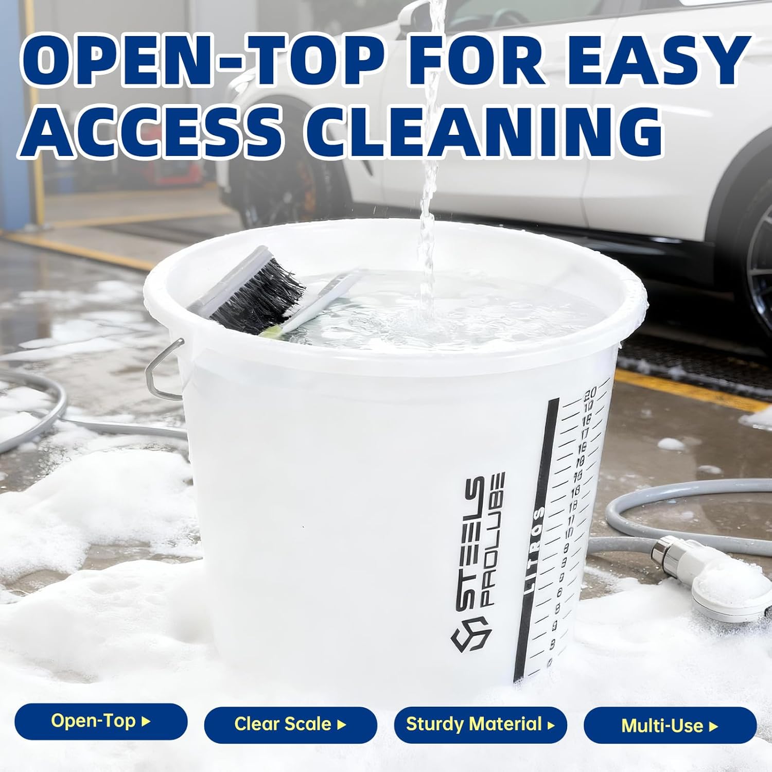 5 Gallon Graduated Bucket with Handle | Multipurpose Large Container, Heat & Chemical Resistant (-40°C to 200°C) for Industrial and Home Use（20L）