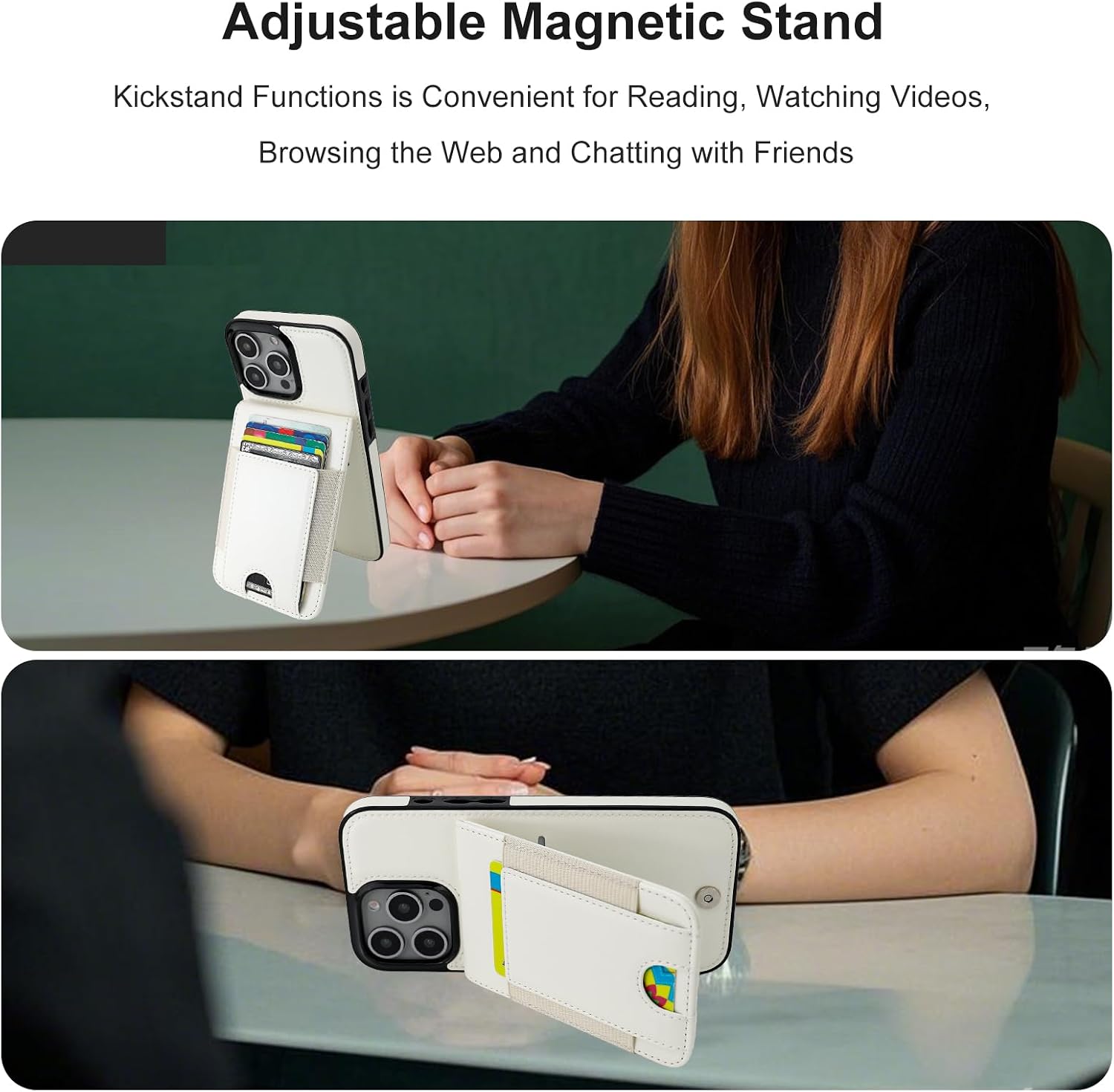KIHUWEY for iPhone 16 Pro Max Case Wallet with Card Holder, Large Capacity RFID Blocking Flip PU Leather Kickstand Magnetic Clasp Shockproof Protection Credit Card Slots Cover 6.7 Inch (White)
