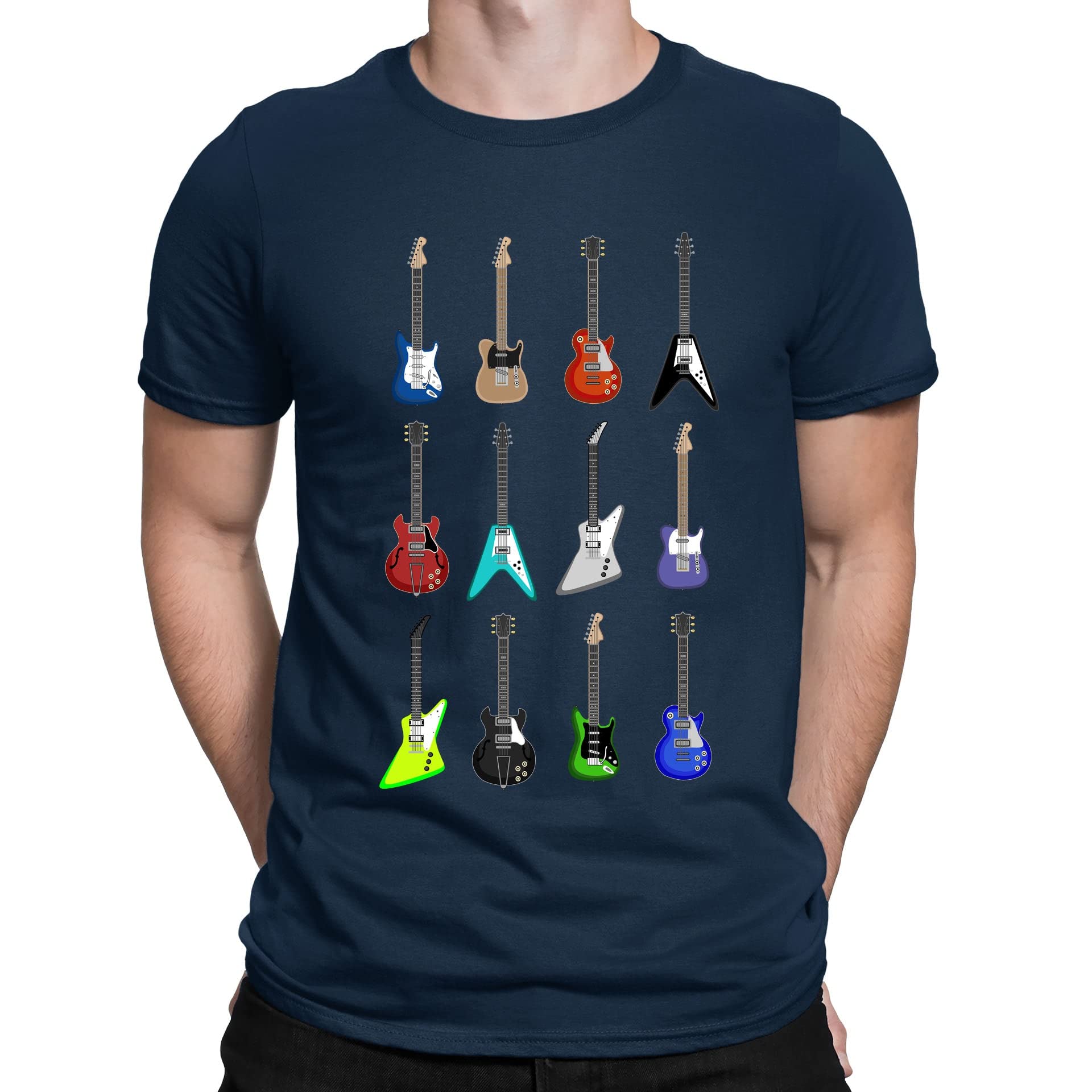 Guitar Styles Musician Electric Guitarist Youth Kids Childrens T-Shirt Navy Blue 9-11 Years (L)