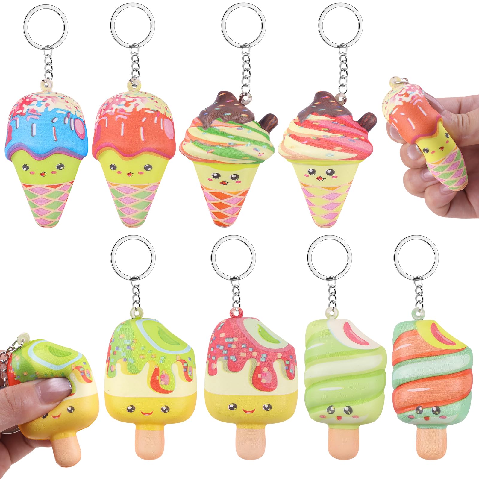 Anboor Mini Food Squishies Toys - 8pcs Soft Kawaii Ice Cream Popsicles Squeeze Stress Relief Sensory Toys for Kids, Slow-Rising Squishies Keychain Fidget Toys for Party Favors Goodie Bag Fillers