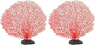 LUOZZY 2pcs Artificial Coral Plant Sea Fan Coral Aquarium Ornament Red Simulation Sea Coral Branch Fish Tank Decorations