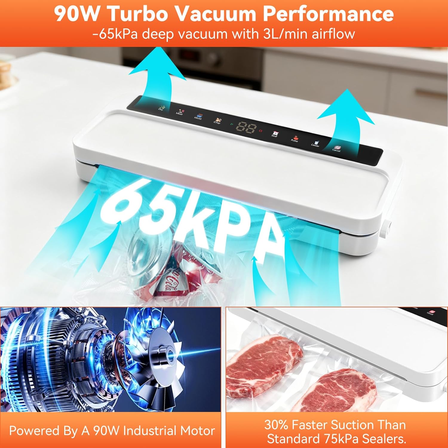 Food Vacuum Sealer Machine for Food, 8-in-1 Dry/Wet/Oil Modes Food Sealer Fit All Kind Bags with Water Tank & Digital Timer, Food Sealing Machine with Cutter & Starter Kit & 20 Vacuum Bags - Image 7