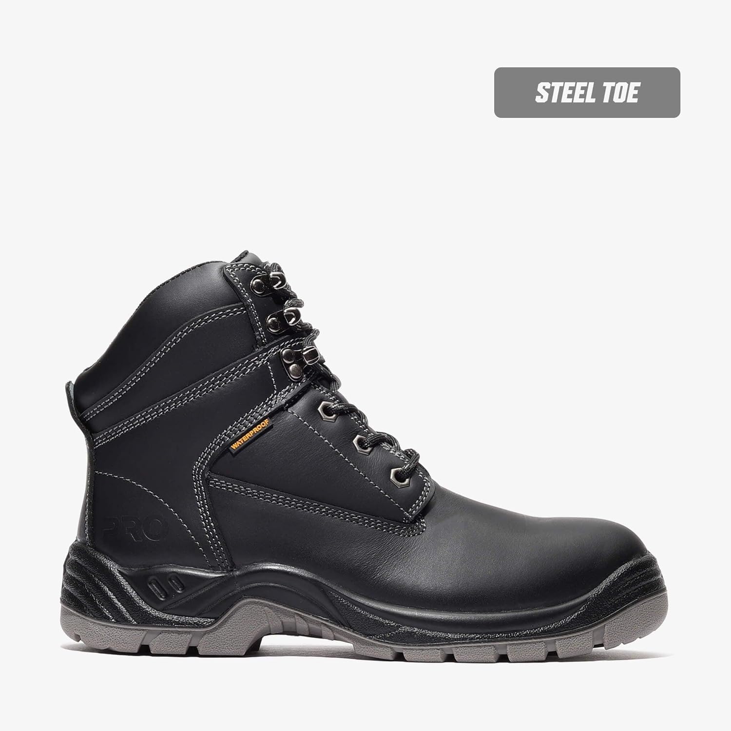 Men’s Premium Leather Titan PRO 7" Waterproof Steel Toe Men’s Work Boots – Black Lace-Up | Premium Full-Grain Leather ASTM F2413-18 Construction Boot | PU/TPU Oil Abrasion Resistant Outsole Lightweight, Puncture Resistant, All-Weather Comfort - Image 2