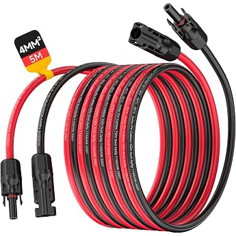 Solar Cable 4 mm  PV Extension Cable 5 m with Sockets and Solar Plug 12 AWG Solar Cable Extension IP68 Waterproof Photovoltaic Cable Plug for Solar Systems Red/Black