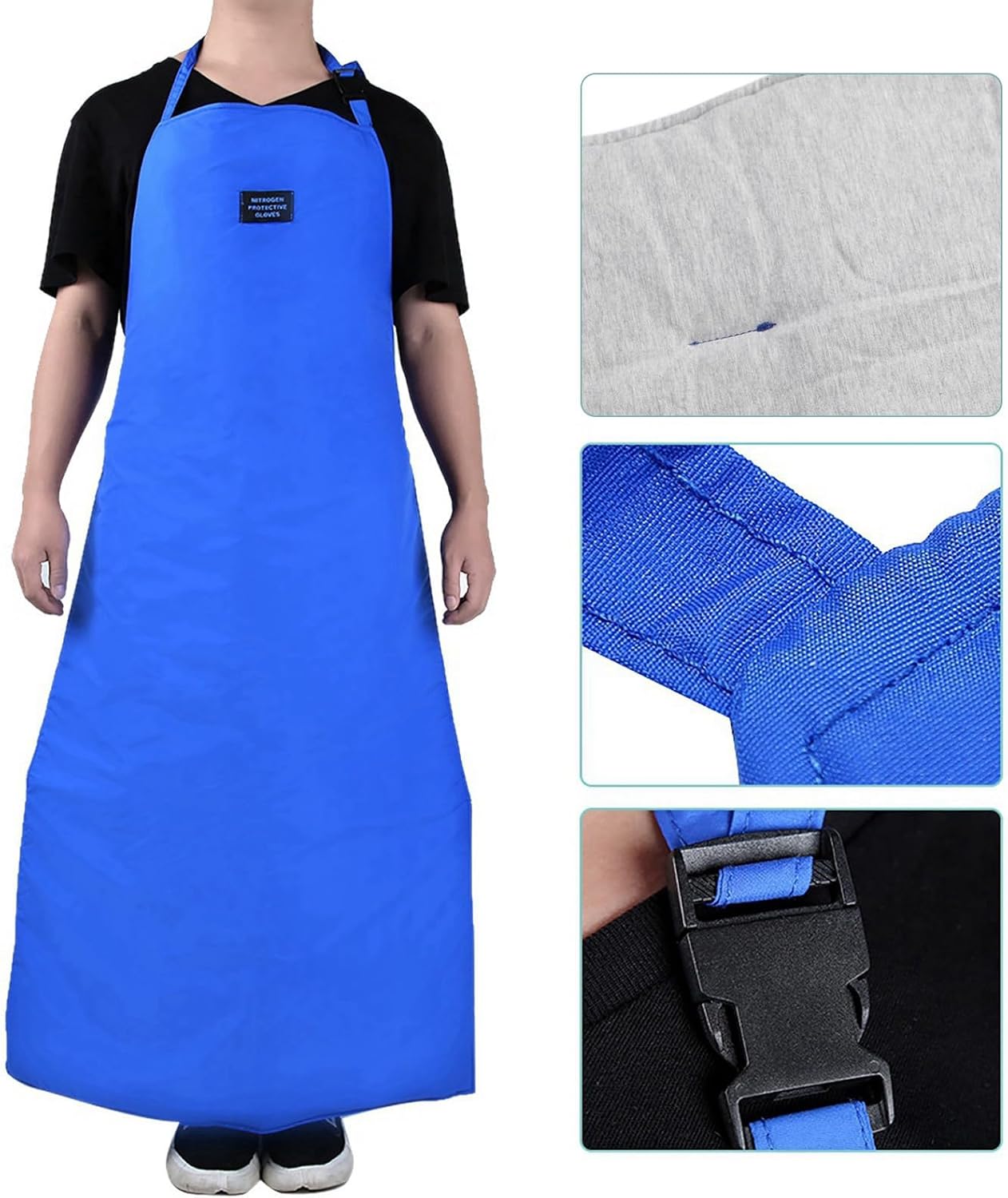 Safety CryO Apron, Cryogenic Ultra Low Temperature Protective Apron, Lightweight Blue Apron with Adjustable Straps for Liquid Nitrogen, Dry Ice and Cold Rooms (90CM long)
