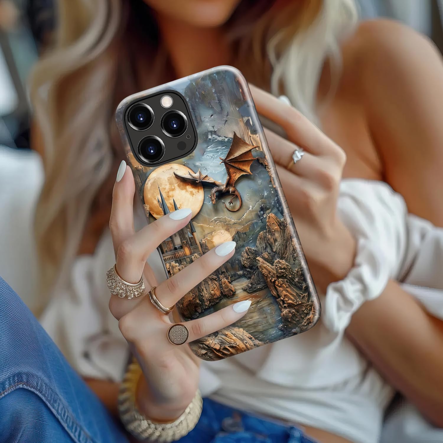 MERRO for iPhone 16 Pro Case - Wireless Charging Compatible - Dual-Layer Hard Shell & Silicone Cover - Protective Phone Case with Cute Wildflower Designs for Women - Dragonmoon Realm - Image 6