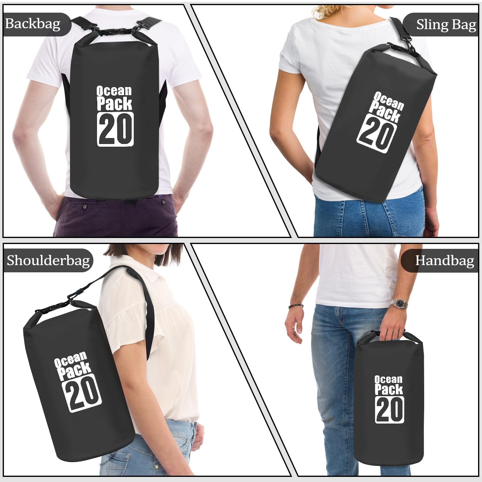 Gucass Dry Bag, 20 L Worek wodoszczelny Wodoszczelna torba regulowanym pasek na ramię, na Telefon Komórkowy, Regulowany Pasek na Ramię, na kemping, rafting, pływanie, surfowanie, Czarny