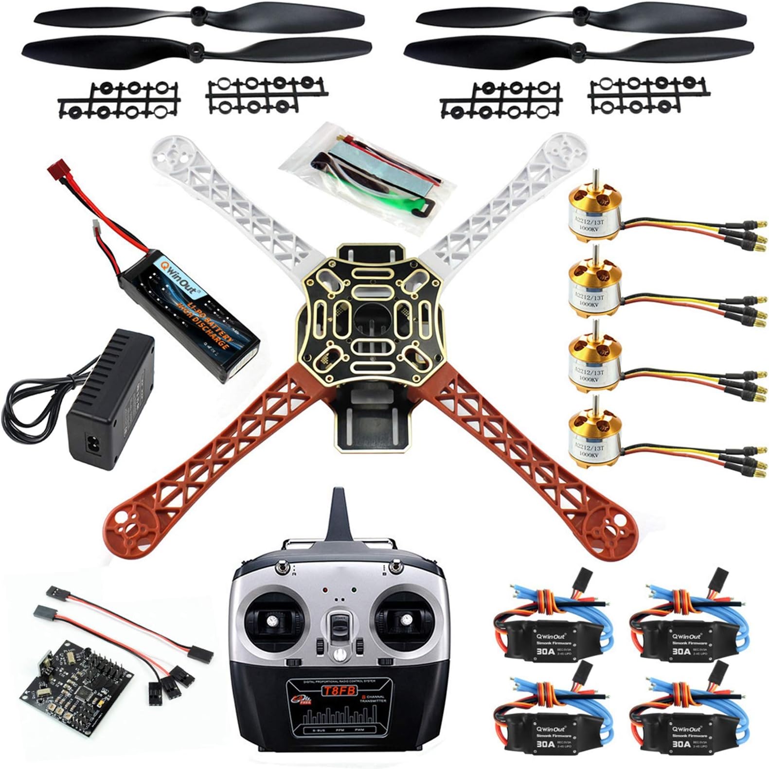 QWinOut DIY 2.4G 8CH KK V2.3 F450 Frame RC Quadcopter 4-Axle UFO Unassembly Kit RTF/ARF Drone (KK FC Version)