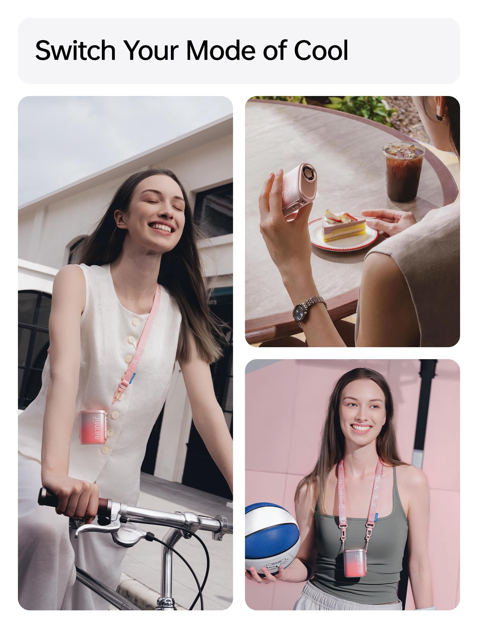 JISULIFE Mini Ventilador de cuello portátil, 100 velocidades, 40000 RPM | Ventilador LED recargable por USB de 16 horas y 4500 mAh, regalo para mujeres para actividades al aire libre o viajes (Rosa)