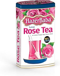 Hazer Baba Instant Drink Mix with Rose Flavor, Fruity Natural Powder in Gift Tin Box, Caffeine-Free, Gourmet Beverage, Unique Food Gift, Vegan, Kosher, Halal, 8.8oz (250g)