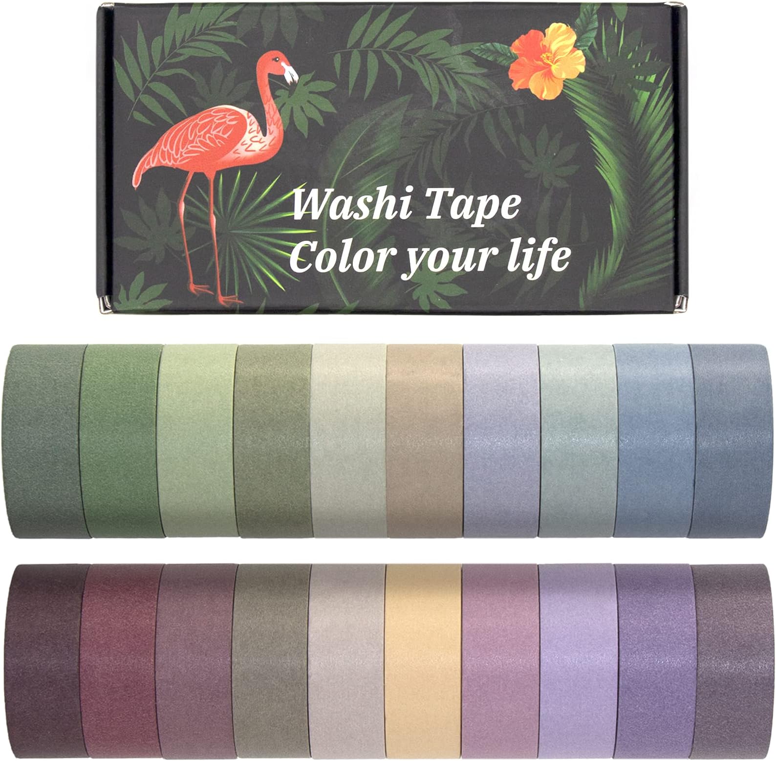 Mooker 20 Rolls Washi Tape Set, Colored Masking Tape, Decorative Nature Colored Tapes for Arts, DIY Crafts, Bullet Journals, Scrapbooking - 15mm Wide