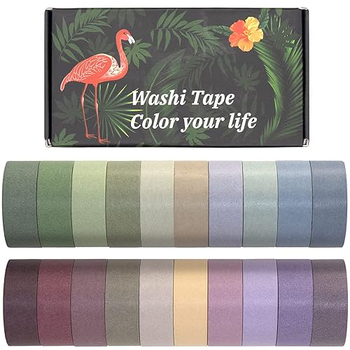 20 Rolls Washi Tape Set, Colored Masking Tape, Decorative Nature Colored Tapes for Arts, DIY Crafts, Bullet Journals, Scrapbooking - 15mm Wide