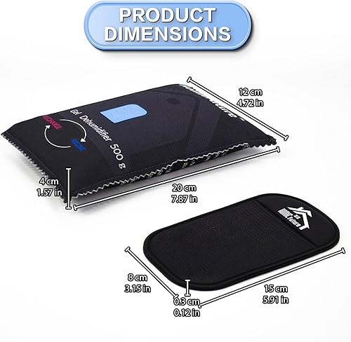 Miniatura 5 de Paquete de 2 bolsas deshumidificadoras de coche de 17.64 oz con alfombrilla antideslizante  Gel de sílice recargable para microondas  Absorbe la