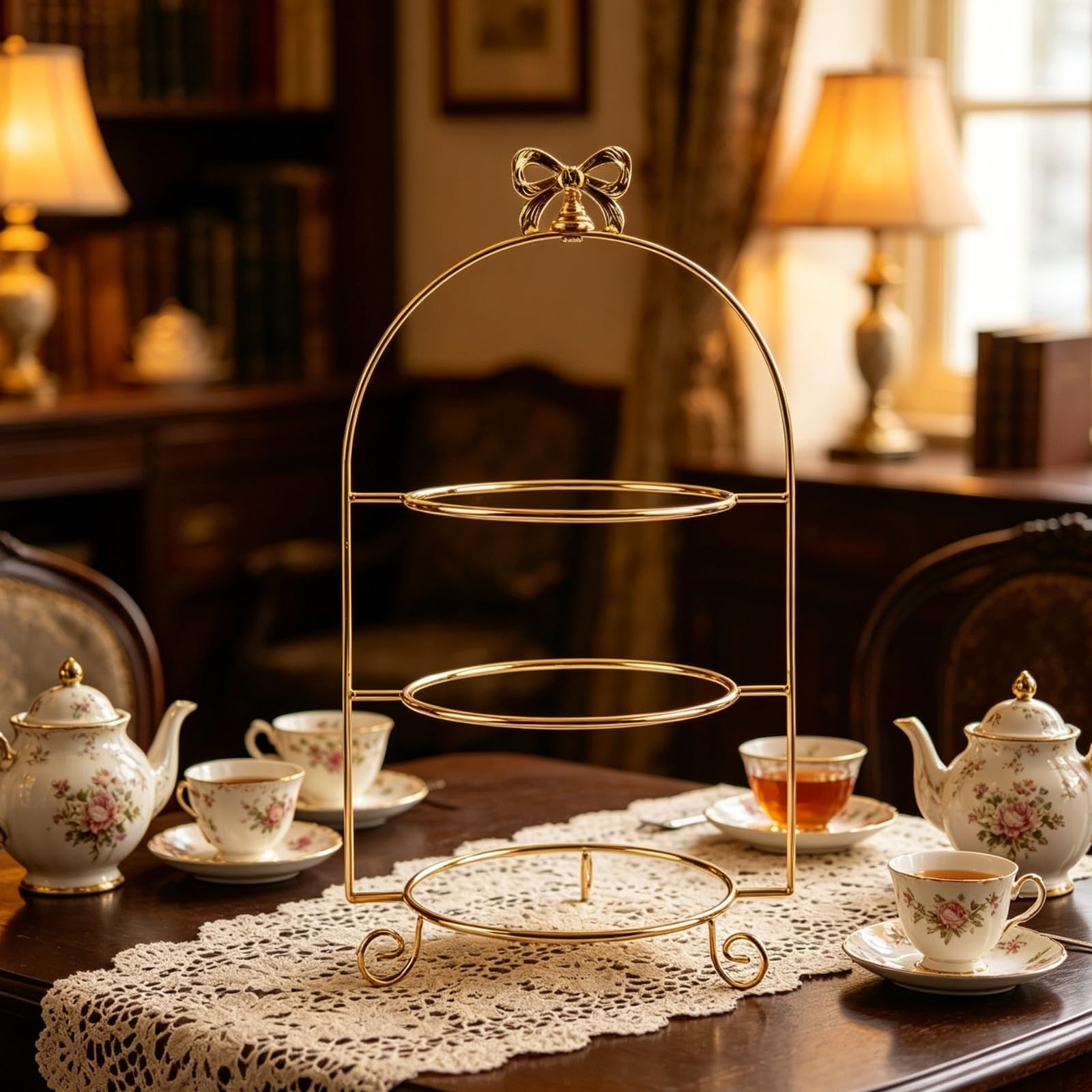 Stabil Etagere mit DREI Ebenen | Platzsparend, Etagere mit Keramikplatten, für Party, Buffet, Silber