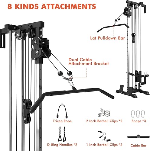 Miniatura 5 de Mikolo Estación de cable de montaje en pared, máquina de cruce de cables con sistema de polea doble y 18 posiciones ajustables para equipos de