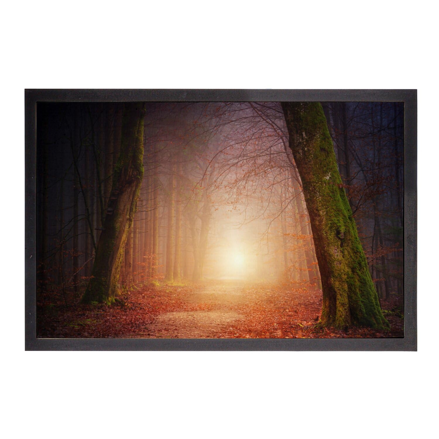 Paillasson Soleil Levant tapis forêt automne troncs moussus 60x40cm pour maison